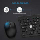 1 x RAW Customer Returns Italian Wireless Keyboard and Mouse, 2.4GHz Slim Ergonomic Keyboard Wireless 800 1200 1600 DPI Quiet Mouse, Wireless Keyboard with 2 in 1 Receiver for PC Laptop Windows Black  - RRP €20.4