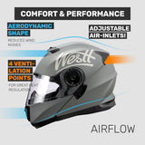 1 x RAW Customer Returns Westt flip-up helmet, motorcycle helmet, full-face helmet, men and women with reinforced chin guard, chopper, moped, scooter, modular helmet, motorcycle with ECE 22.06, grey, XL 61 cm  - RRP €100.84