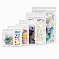 1 x RAW Customer Returns Rimiko 50 Pieces of Resealable Aluminum Bags, Airtight Mylar Bag for Food, Flat Ziplock Bags with Transparent Window for Product Packaging White and Holographic, 16x24cm  - RRP €10.58