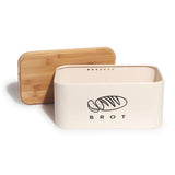 1 x RAW Customer Returns Theo Cleo bread boxes with lid, lid made of ecological bamboo, can be used as a cutting board, spacious retro bread box made of metal, store bread for a long time and keep it fresh 30cm 18cm 14cm beige - RRP €29.41