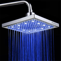 1 x RAW Customer Returns DAXGD LED Shower Head Square 20cm Temperature Control 3 Color Changing Water Flow Powered Top Spray Shower Head ABS Chrome Finish 12 LEDs for Bathroom - RRP €30.86