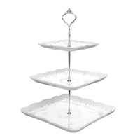 1 x RAW Customer Returns MALACASA, Sweet.Time series, Porcelain cupcake stand 3-tier fruit stand, square serving stand 3-tier cake plate cake stand, 6.25 8.25 10 inch dessert for muffins sausage, white - RRP €32.99