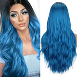 1 x RAW Customer Returns Wig Blue Long for Women Ombre blue Wigs Middle Part Wavy Curls Cosplay Wig Synthetic for Halloween Party Carnival Natural Wig - RRP €25.7