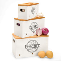 1 x RAW Customer Returns Yorbay potato storage box wooden set of 3 potato storage garlic and onion storage, potato storage containers set can store vegetables for a long time white  - RRP €40.33