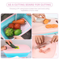 1 x Brand New Multifunctional chopping board, camping chopping board, 9 in 1 foldable chopping board, chopping board set with vegetable cutter, portable drain basket for camper accessories, motorhome accessories, outdoor, festivals - RRP €20.4