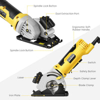 1 x RAW Customer Returns Mini circular saw, ENVENTOR 580W hand-held circular saw with 3 saw blades, with guide rail laser guide, 4000RPM, ideal for wood, soft metal, plastic cuts, one-handed holding - RRP €50.41