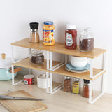 1 x RAW Customer Returns Nandae Set of 4 Kitchen Shelf Storage for Kitchen Cabinet, Plate Rack for Worktop and Kitchen Cabinets Shelf Insert Pull Out Stackable Storage Rack Made of Bamboo - RRP €31.46