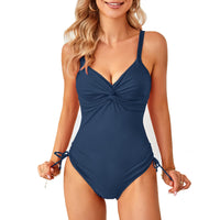 1 x RAW Customer Returns SYKT Women s Swimsuit One Piece V Neck Swimsuit Backless High Neck Folds Ruched Tummy Control Monokini Swimwear,Blue,XXL - RRP €19.51