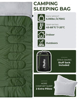 1 x RAW Customer Returns Ohuhu 218x150cm Huge Double Sleeping Bag with 2 Free Pillows and a Portable Bag, Four Double Zippers - Comfortable Temperature 0 C 10 C - RRP €59.0