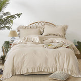 1 x RAW Customer Returns AShanlan Bed Linen Ruffles 135x200 Beige Plain Plain Romantic Ruffle Bed Linen Set 2-Piece Microfibre Duvet Cover with Pillowcase 80 x 80 cm Zip - RRP €33.26