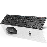 1 x RAW Customer Returns Wireless Keyboard and Mouse, Ultra Slim 2.4GHz Ergonomic Wireless Keyboard with 19 Multimedia Slots and USB 2 in 1 for Windows Computer Desktop PC Laptop Mac Black  - RRP €34.38