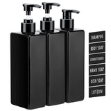 1 x RAW Customer Returns Segbeauty Shampoo Bottles, 3 Pack 500 ml Empty Pump Bottle, Refillable Soap Dispenser Plastic, Shampoo Conditioner Shower Gel Dispenser with Self-Adhesive Waterproof Labels for Kitchen Bathroom, Black - RRP €22.03