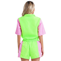 1 x RAW Customer Returns 80s outfit women, 6Pcs 90s costume short sleeve tracksuit women retro, 80s 90s suit with belt bag headband bracelets glasses for carnival party style 1, M  - RRP €19.15