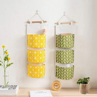 7 x Brand New ZhengYue Cute Linen Fabric Hanging Storage Bag Behind Foldable Wall Door for Storing Small Things in Entryway Toys Jewelry Keys 3 Pockets Yellow - RRP €76.93