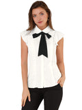 1 x RAW Customer Returns Allegra K Women s Short Sleeve Ruffled Bow Tie Button Down Chiffon Peter Pan Collar Shirt White XL - RRP €42.99