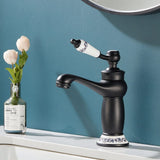 1 x RAW Customer Returns Maynosi Retro Basin Mixer Tap, Luxury Victorian Taps with Floral Ceramic Handle, Vintage Single Handle Basin Tap, Includes Flexible Tails, Brass, Matte Black - RRP €41.1