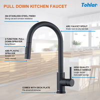 1 x RAW Customer Returns Tohlar kitchen faucet black, high pressure kitchen faucet extendable 360 swiveling kitchen faucet made of stainless steel, modern single-hand sink faucet - RRP €51.13