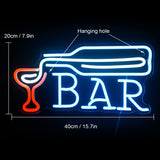 1 x RAW Customer Returns Blue bar with wine glass neon light, bar neon sign for wall decoration, LED neon sign for home bar, gaming pub, bistro, nightclub, room, bar, drink party - RRP €38.99