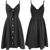 1 x RAW Customer Returns FANCYINN Dress Women Summer Knee Length Decollete V-Neck Summer Dress Midi Straps Backless A-Line Dresses Beach Dresses Black S - RRP €24.97