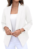 1 x RAW Customer Returns GRECERELLE Blazer Women Elegant Summer Lightweight Business Office Work Outwear Festive 3 4 Sleeve Ruffled Sleeves Cropped Short Bolero Jacket Blazer for Women White, 38  - RRP €30.24