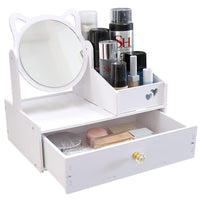 1 x RAW Customer Returns LEcylankEr Makeup Organizer, Bathroom Makeup Organizer, Bathroom Makeup Organizer with Mirror and Drawers White, for Bedroom Bathroom Round Mirror  - RRP €22.18