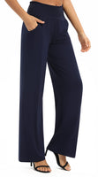 1 x RAW Customer Returns EXCHIC Women Solid Loose Straight Leg Palazzo Pants High Waist Elastic Casual Trousers with Pockets XL, Navy Blue  - RRP €27.98