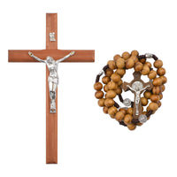 1 x RAW Customer Returns CRAFFANCY Crucifix Cross Set, Wooden Cross Necklace Crucifix Pectoral Pendant Crucifix Wall Cross Catholic Crosses with Wooden Rosary for Home Decoration - RRP €10.88