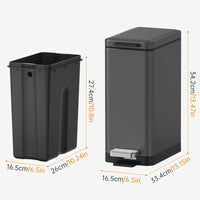 1 x RAW Customer Returns Mbillion Bathroom Trash Can 10 Liter Slim Design Pedal Bin with Strong Pedal, Stainless Steel Rectangular Trash Can Dark Gray - RRP €40.33