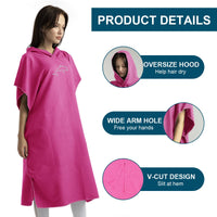 1 x RAW Customer Returns flintronic towel poncho, 110 80cm microfiber surf poncho, quick dry bath poncho, long changing aid with hood for men and women, ideal poncho towel for the beach, surf, surfing, sauna - pink - RRP €18.41