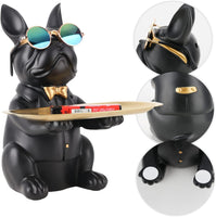 1 x RAW Customer Returns suruim French Bulldog Tray Decorative Statue, Dog Sculpture, Dog Decorative Figure Storage Tray Statue with Tray Black  - RRP €33.43