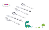 1 x RAW Customer Returns EXZACT children s cutlery 6 pieces made of stainless steel dishwasher safe engraved cutlery - 2 x forks, 2 x safety knives, 2 x tablespoons - dinosaur 6 pieces dinosaur  - RRP €9.99