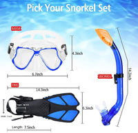 1 x RAW Customer Returns Adicop snorkeling set for children with fins, diving goggles with snorkel for children with dry snorkel and adjustable diving fins, 3 in 1 swimming goggles, snorkel, fins diving set for children from 4 to 10 years - RRP €36.98