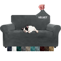 1 x RAW Customer Returns XINEAGE Velvet Sofa Cover 2 Seater, Stretch Sofa Cover for Living Room, Thick Soft Sofa Cover, Non-Slip Sofa Cover for Dogs, Pets 2 Seater, Gray  - RRP €33.99