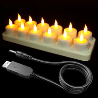 1 x RAW Customer Returns SoulBay Rechargeable LED Candles, Pack of 12 Flickering Flameless Tea Lights Candles with Charging Station and USB Cable Warm Yellow for Home Halloween Table Interior Decoration No Remote Control  - RRP €36.99