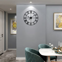 1 x RAW Customer Returns HAITANG Large Vintage Style Wall Clock, Black Round Metal Silent Non-Ticking Battery Operated 40cm,16 Inch Roman Numerals Clocks for Living Room, Bedroom, Kitchen Wall Clock Decoration - RRP €37.8