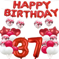 2 x Brand New 37th Birthday Balloons, 37th Birthday Red, 37 Balloons, Party Supplies, Number 37, Mylar Balloons, Latex Balloons, Gifts for Girls, Boys, Women, Men - RRP €38.4