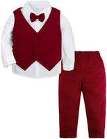 1 x RAW Customer Returns mintgreen Baby Suit Boy, 3 Piece Striped Outfit Wedding Gentleman Dress Set Long Sleeves Shirt Vest Pants Tie, Burgundy, 2-3 Years, 100 - RRP €38.9