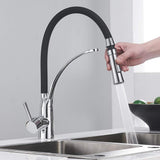 1 x RAW Customer Returns Heable kitchen faucet, 360 rotatable kitchen faucet with pull-out dual spray head, black silicone soft hose, sink mixer tap single lever sink faucet, chrome-plated brass - RRP €75.99