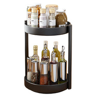 1 x RAW Customer Returns JOUING Rotating Plate Organizer Spice Rack Rotating 2 Tier Metal Lazy Susan for Cabinet Rotating Spice Rack for Kitchen Organizer for Cosmetics, Bathroom Black  - RRP €19.99