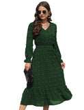 1 x RAW Customer Returns JUOIANTANG Gothic Swiss Dots Maxi Dress Women s Long Sleeve Ball Dresses Autumn Elegant Ruffle Hem Autumn Dress Casual Dress with V Neck Green L - RRP €40.33