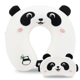 2 x RAW Customer Returns MissSoul Travel Pillow, Kids Travel Pillow with Sleep Eye Mask, Soft Memory Foam Neck Pillow for Children Boys Girls Teens Travel Accessories for Airplane - Panda Neck Pillow - RRP €31.98