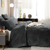 1 x RAW Customer Returns Lanqinglv Plush Bed Linen 200 x 200 cm Dark Gray Beaver Warm Winter Flannel Fleece Winter Bed Linen Fluffy Blanket Cover Cashmere Touch Duvet Cover with Zip and 2 Pillowcases 80 x 80 cm - RRP €39.31