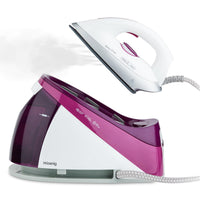 1 x RAW Customer Returns H.Koenig V26 Central steamer, Easy glide ceramic plate, 5.4 bars, 1.1L capacity, 2400W, White Fuchsia - RRP €95.23