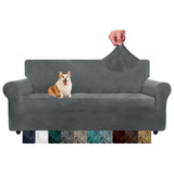 1 x RAW Customer Returns CHELZEN Velvet Couch Covers 3 Seater Thick Stretch Sofa Covers for Dogs Pets Non-Slip Sofa Slipcover Washable Furniture Protector for Living Room 3 Seater, Gray  - RRP €34.64