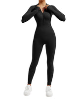 1 x RAW Customer Returns DOULAFASS Zipper Full Body Jumpsuit Women s Long Sleeve Yoga One-Piece Sport Romper Ribbed All In One Bodycon Jumpsuit - RRP €28.22