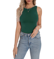 1 x RAW Customer Returns PrinStory Bodysuit for Women Sleeveless Body Suit Crew Neck Tank Tops, Dark Green, XXL - RRP €27.99