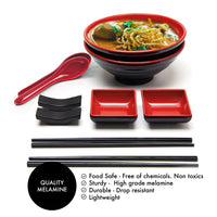 1 x RAW Customer Returns Balibetov Japanese Ramen Bowls Set - Includes 4 Melamine Ramen Bowls, Chopsticks, Spoons and Small Japanese Sauce Plates - Ideal for Asian Soups or Pho- 2 sets, 8pcs Red, 2  - RRP €29.99