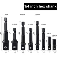 1 x RAW Customer Returns 12 Pieces Hex Drill Bit Adapter with Hex Shank 1 4 3 8 1 2 4 Pieces Socket Ratchet Converter Reducers Adapters Tool Set 1 2 1 4 3 8 Black  - RRP €12.46