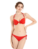 1 x RAW Customer Returns EONAR Women s Side Tied Bikini Sets Detachable Swimwear Push up Bikini Top with Halter Neck L, Red  - RRP €31.0