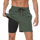 1 x RAW Customer Returns Arcweg Swimming Trunks for Men with Compression Liner 2 in 1 Breathable Swimming Shorts Men Elastic Training Shorts Adjustable Drawstring with Zip Pockets Military Green M - RRP €24.99